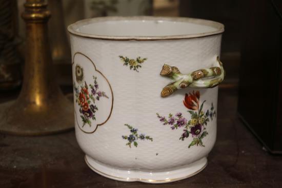 A pair of Dresden porcelain quatrefoil shaped jardinieres Height 6in.